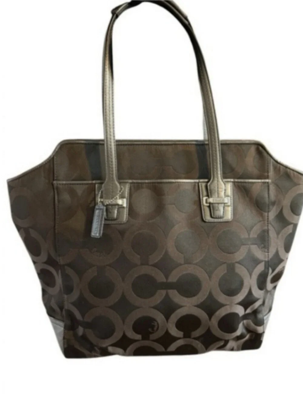 Coach Taylor Op Art Alexis Carryall Tote Bag Brown Sateen F25501 Shoulder Purse
